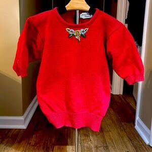 Red vintage sweater with embroidered flowers size small
